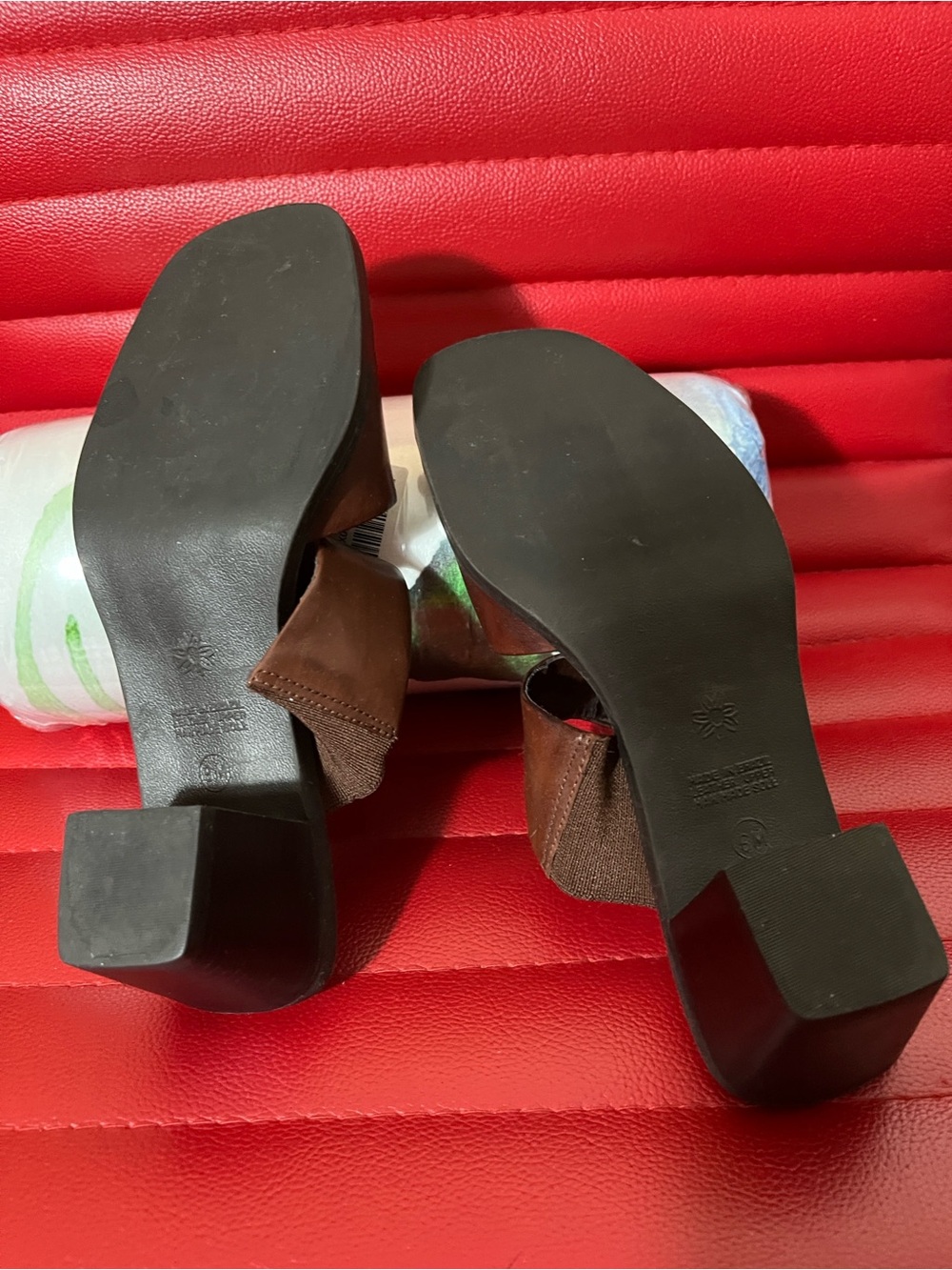 dressbarn Brown Leather Slide Sandals - Picture 3 of 5